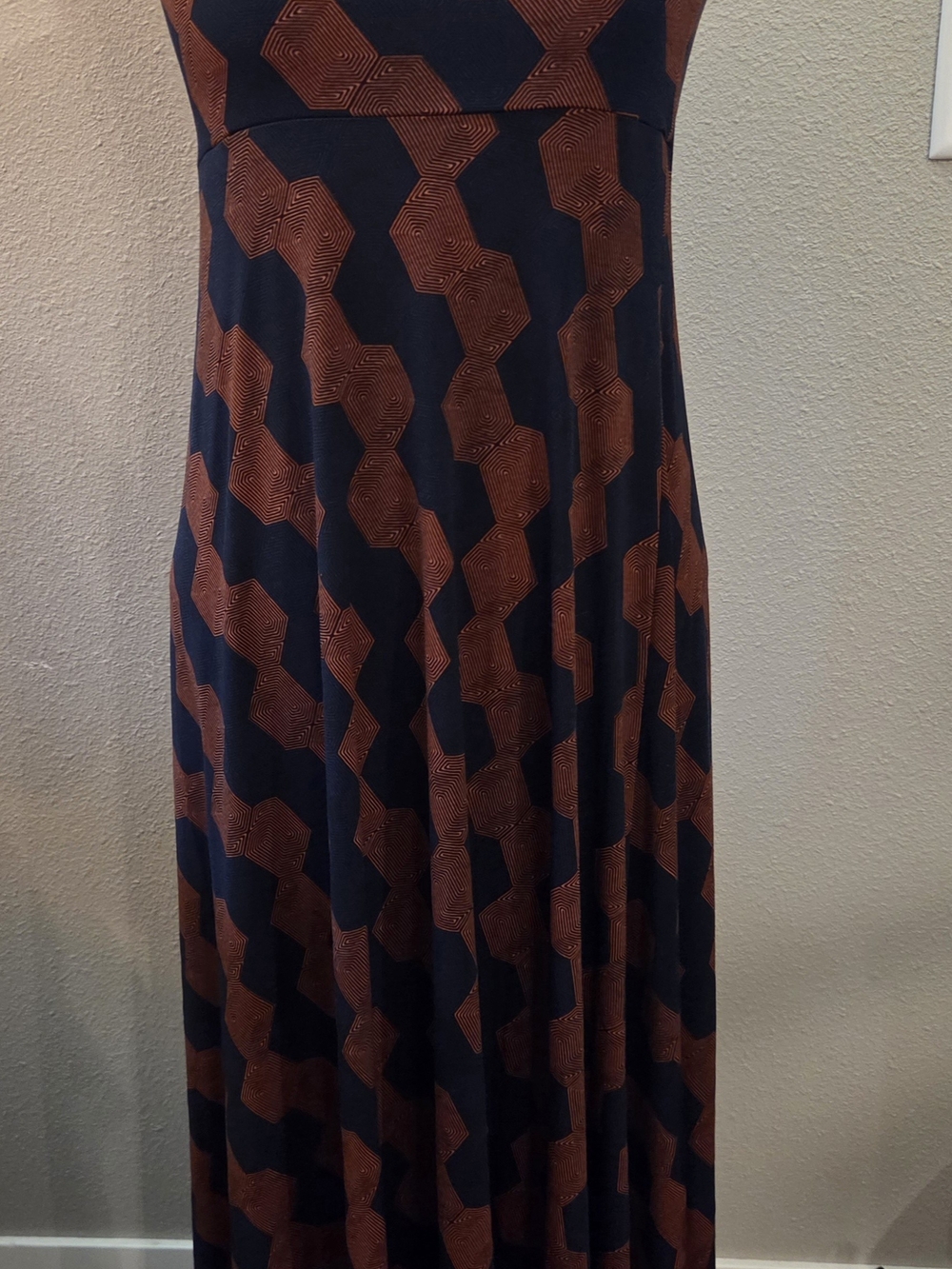 LuLaRoe Navy and Rust Geometric Maxi Dress